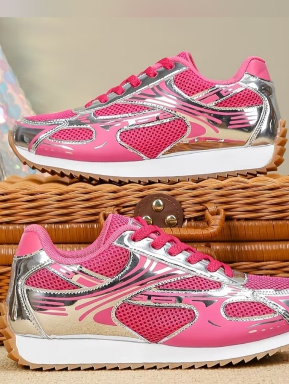 Pink and Silver Sneakers size 10/10.5 NWOB